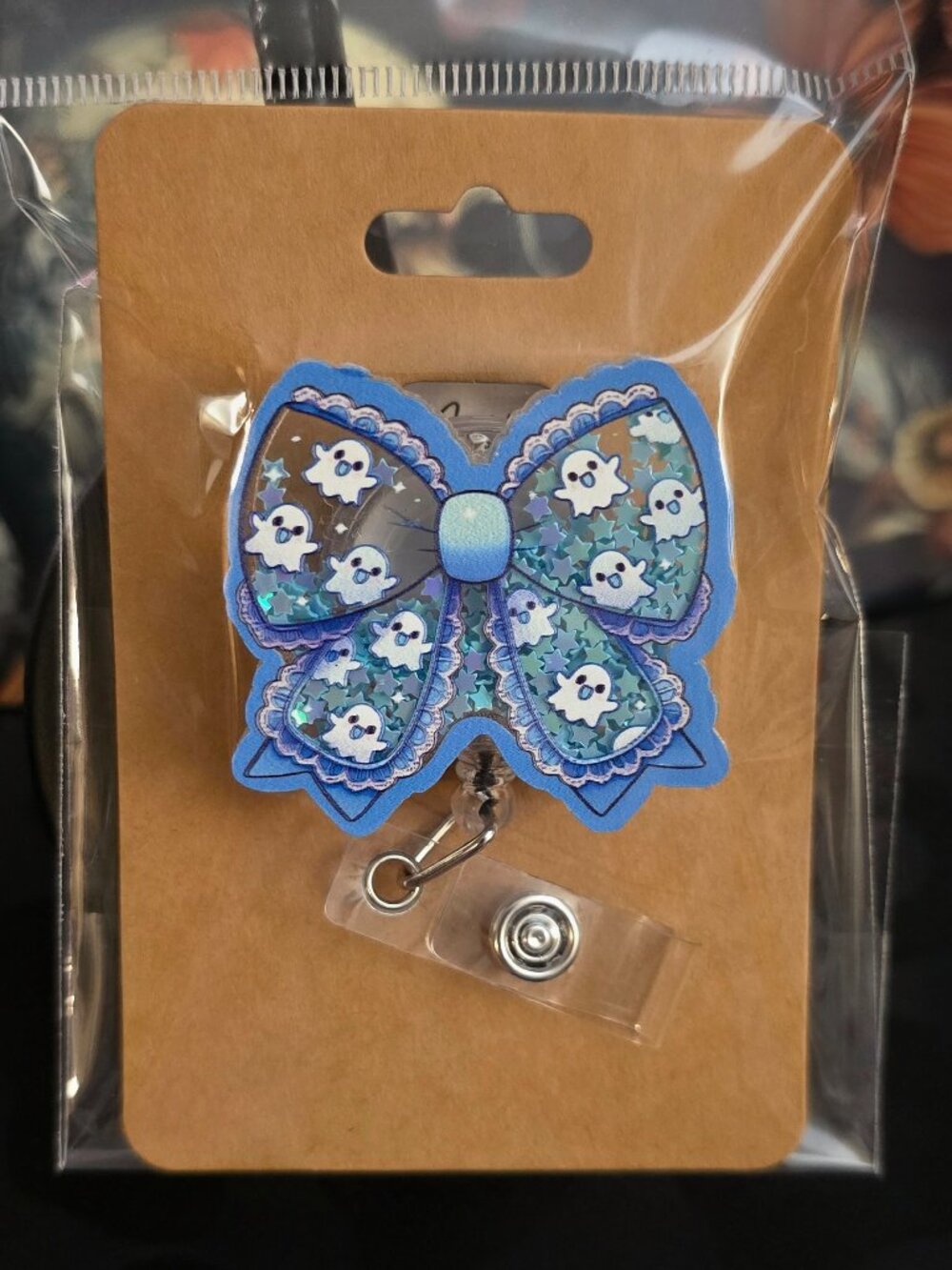 Ghost Shaker Bow Novelty Acrylic Badge Reel ID Holder